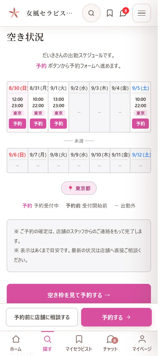実際の画面：出勤情報